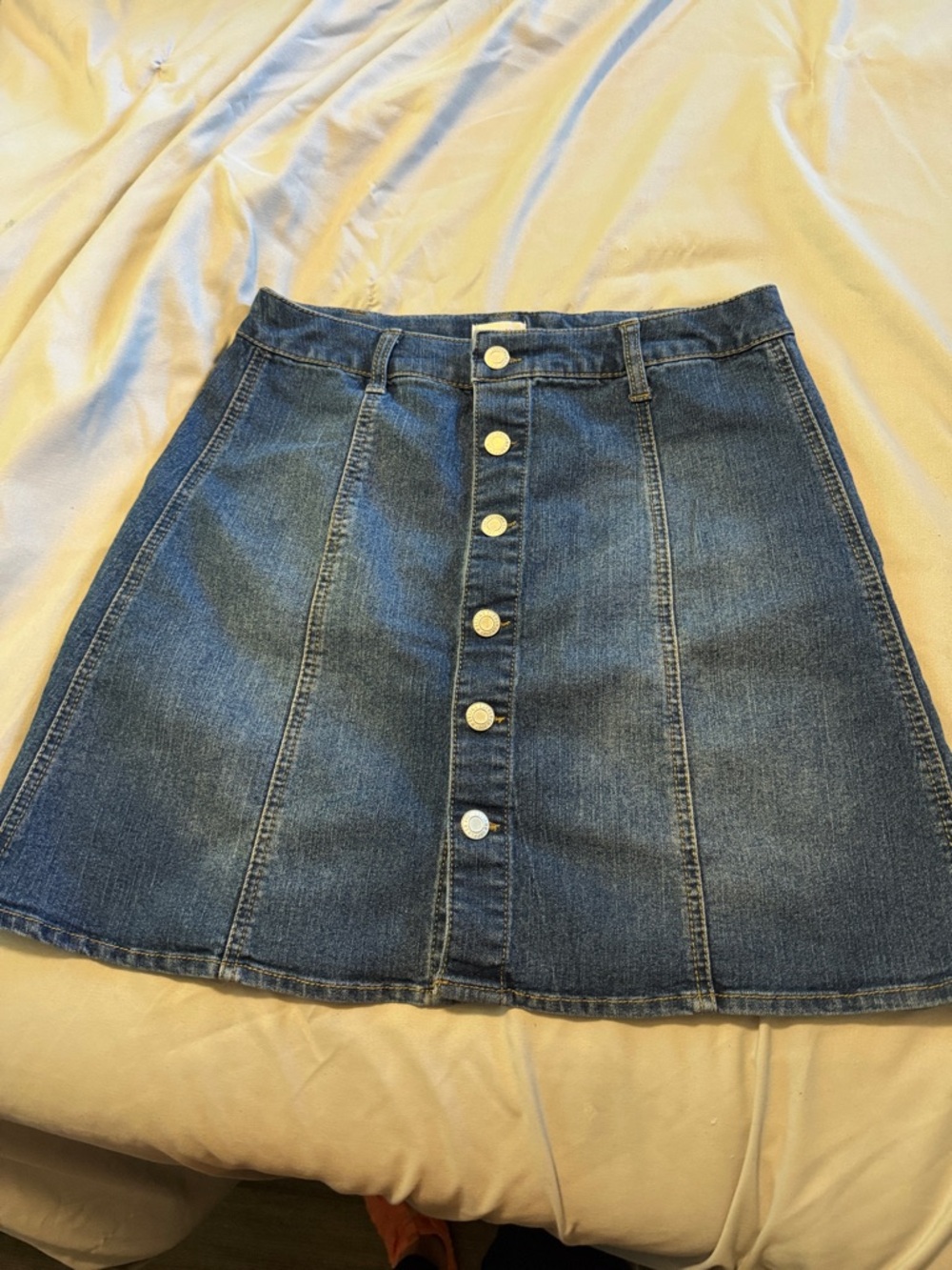 Denim Button-Front Mini  Skirt - Blue